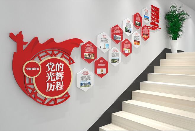 樓梯文化墻創(chuàng )意設計圖片(圖4) 黨支部黨的光輝歷程黨建樓梯文化墻創(chuàng )意設計