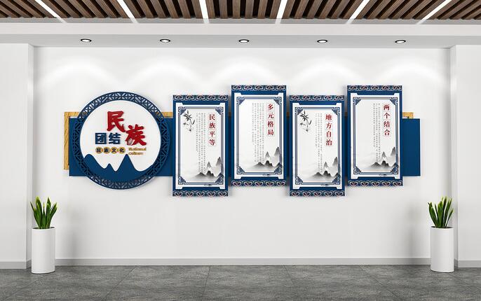 社區文化墻創(chuàng )意設計圖片(圖2) 藍色民族團結社區文化墻