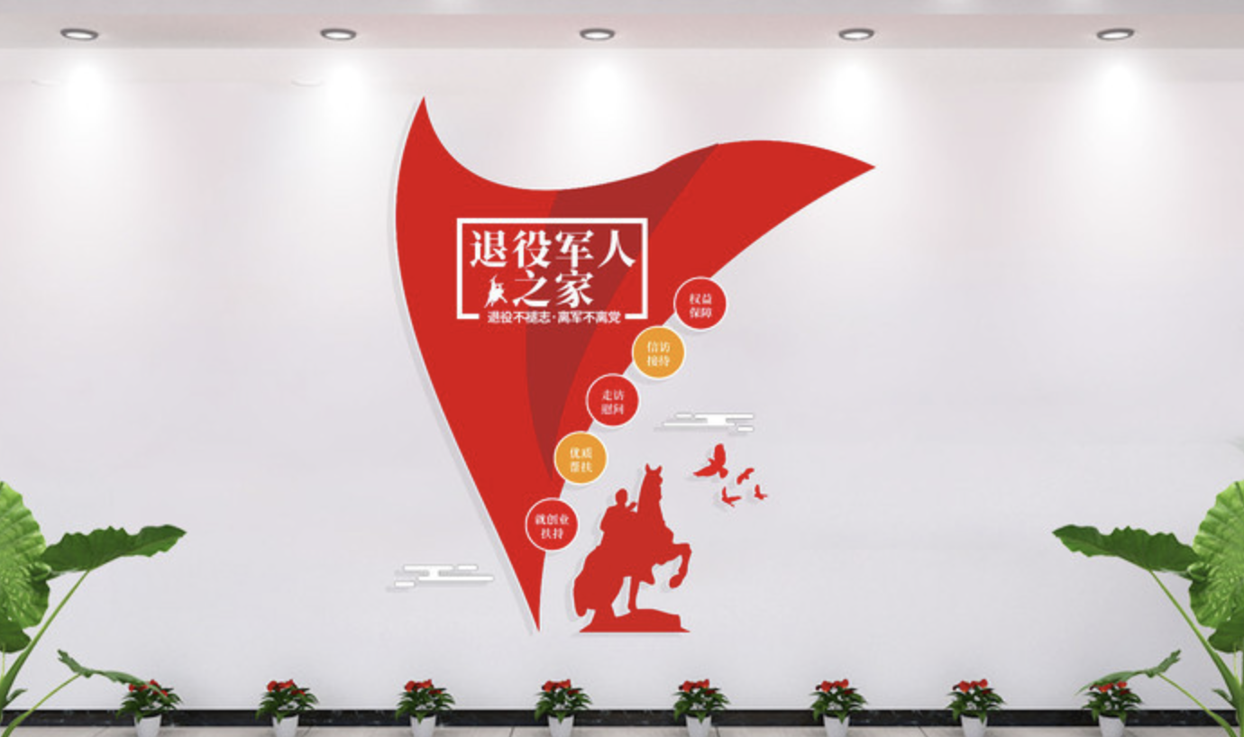 企業(yè)社區服務(wù)中心前臺文化墻設計(圖2) 退役軍人之家文化墻
